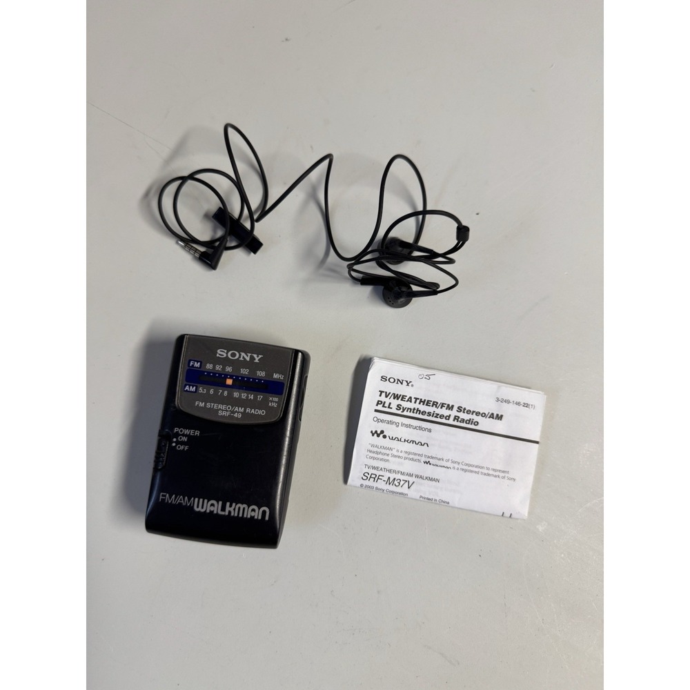 Vintage Sony Walkman SRF-49 FM/AM Stereo Radio w/Belt Clip & Headphones Tested